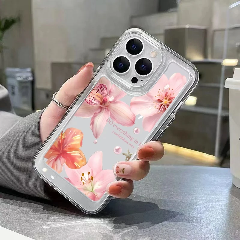 الكركديه الأزهار نمط جراب هاتف آيفون 16 E 15 14 13 12 11 برو ماكس زائد X XS XR SE 2020 2022 للصدمات Funda Coque