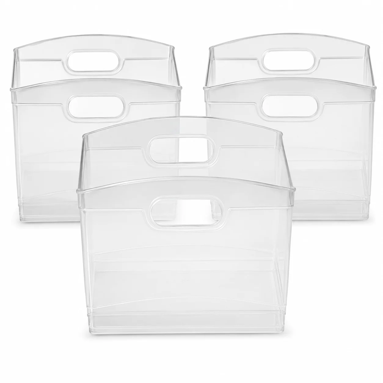 Clear Plastic Utility Storage Organizer Bin 3 Pack with Built-in Handles 15