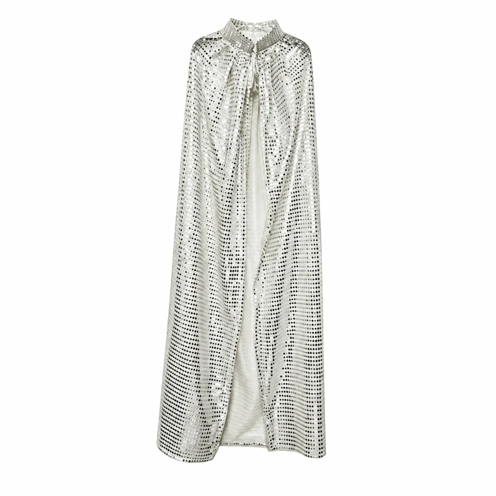 Soft Long Shiny Sequin Cape Vintage Fantasy Halloween Cosplay Robe Stand Collar Lightweight Shiny Cloak Festival