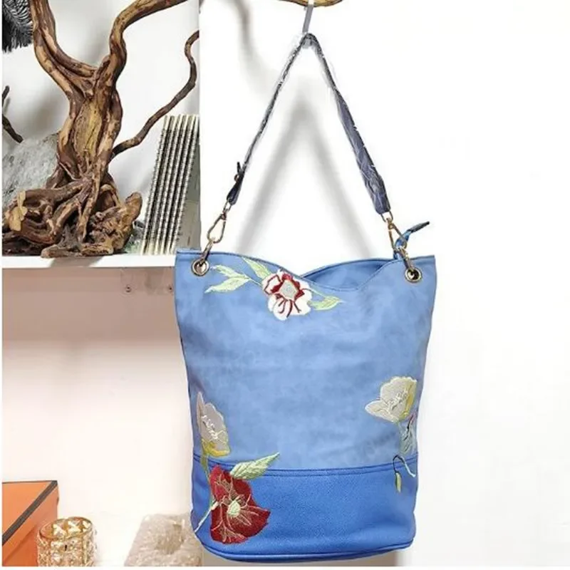 Yao Dong Novas mulheres de grande capacidade estilo chinês ombro único mão crossbody balde bordado flor bordado vintage wome