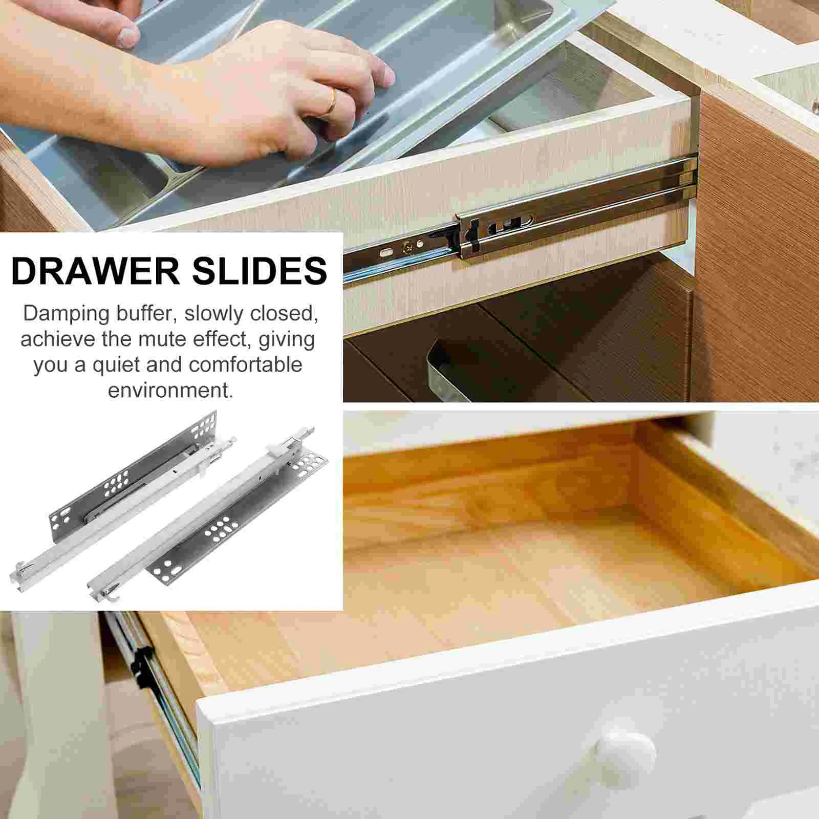 2 Pcs Cabinet Drawer Hidden Slides Kitchen Cabinets Rails Automatic Cold Rolled Steel Drawers Out