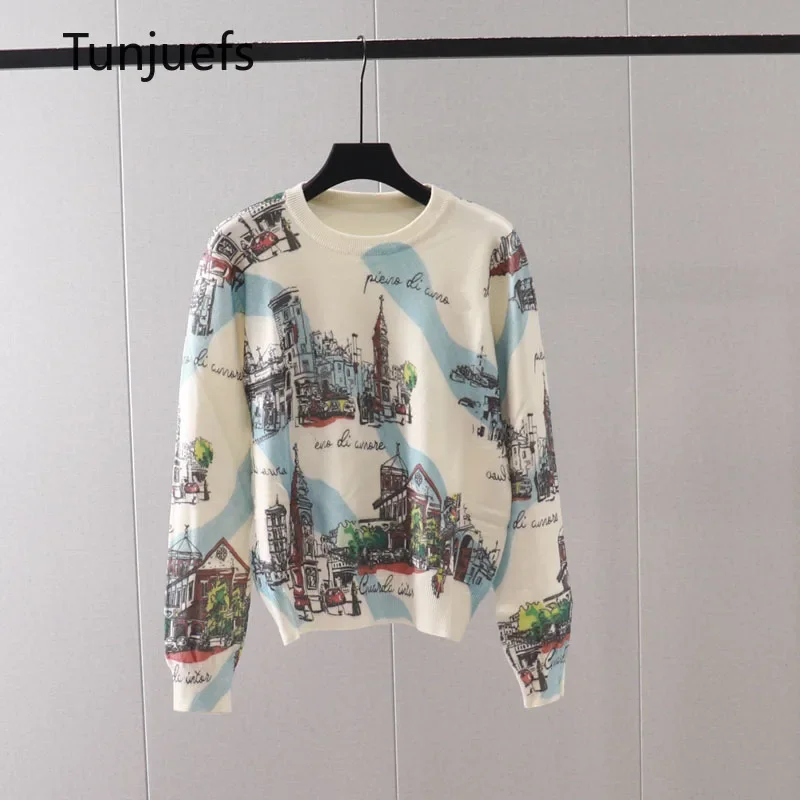 

Vintage Brand Design Women's Sweaters Luxury Print Knit Tops Y2k Pullover Jumper Jersey Blouse Korea Knitwear Autumn Winter New