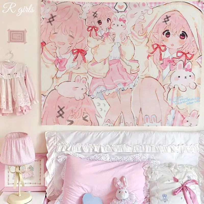 Ins japanische süße Mädchen Hintergrund Wandbehang Tuch Cartoon niedlich Schlafzimmer Zimmer Dekoration Hintergrund Tuch Wandteppich