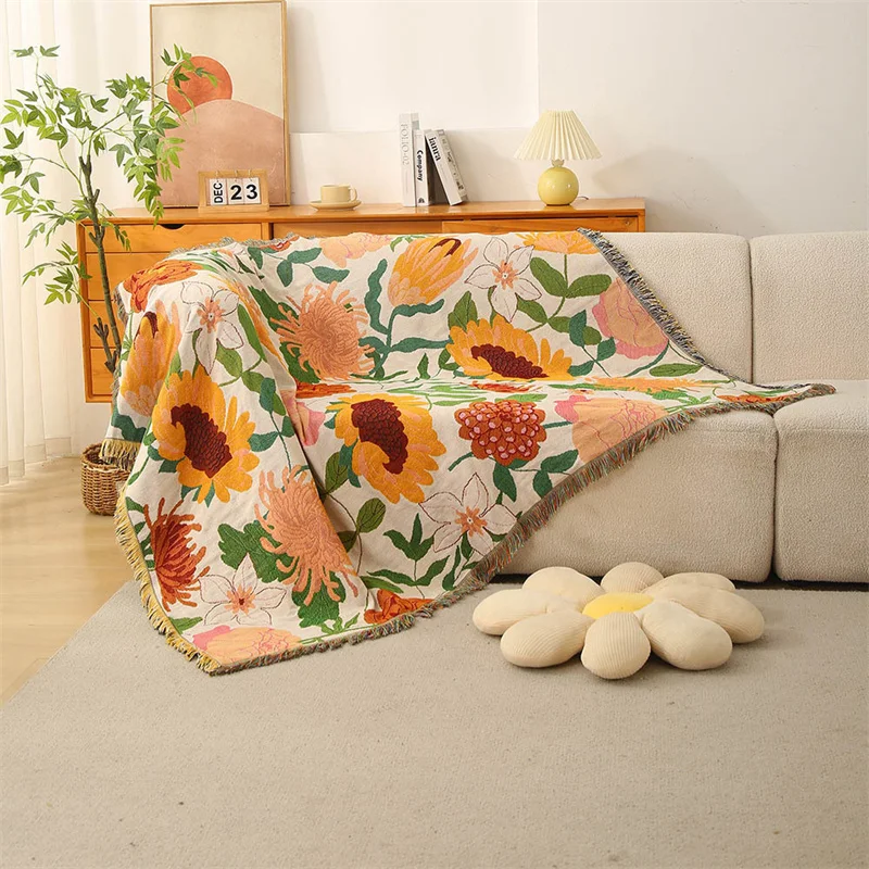 Home Decor Rustic Chair Throw Blankets Bohemian Yellow Flowers Blanket for Couch Sofa Tapestry Bedspread New Years Xmas Gifts