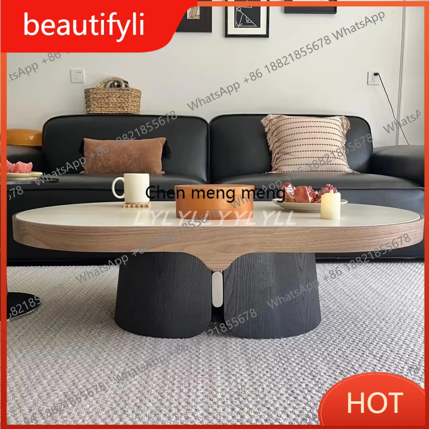 

C456 Итальянский минималистичный журнальный столик из цельного дерева, легкий роскошный чайный столик из травертиновой каменной плиты, дизайнерский домашний журнальный столик