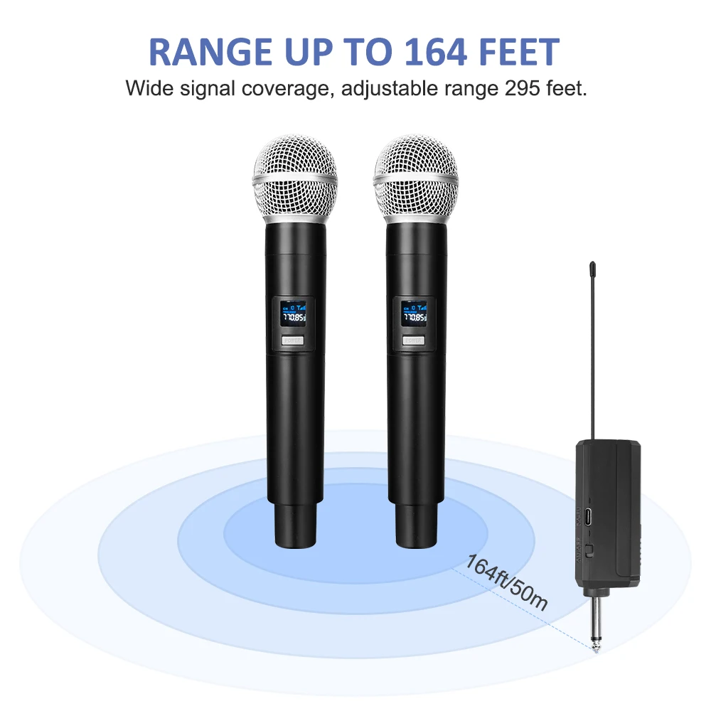 Fourfold Wireless Microphone Dual Wireless Handheld Dynamic Mic System with Rechargeable Receiver Battery for Karaoke Singing