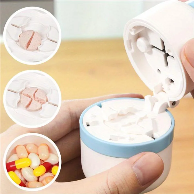 Portable 2-in-1 Pill Box With Pill Cutter For Cutting Small Pills Or Large Pills In Half & Quarter, Travel Pill Organizer Case