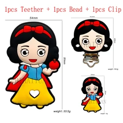 3pcs one set princess snow white Silicone teether clip Focal Beads DIY Pacifier Chain Clips Beads pen Toy Jewelry Accessories