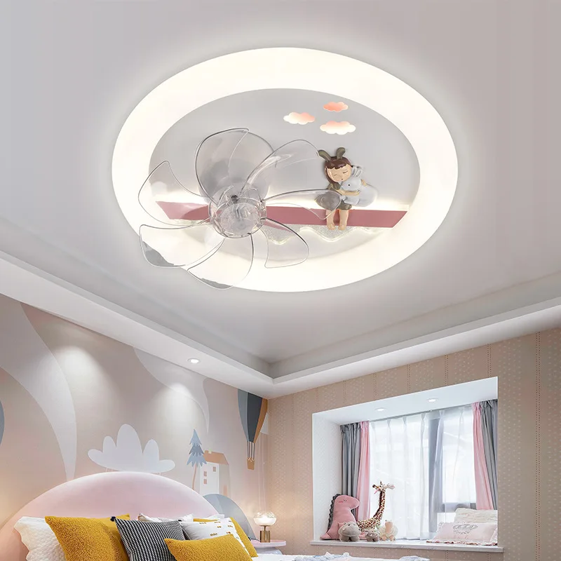 Children's Room Ceiling Fan Light Shaking Silent Bedroom Light Simple Living Room Dining Room Invisible With Fan Ceiling Lamp