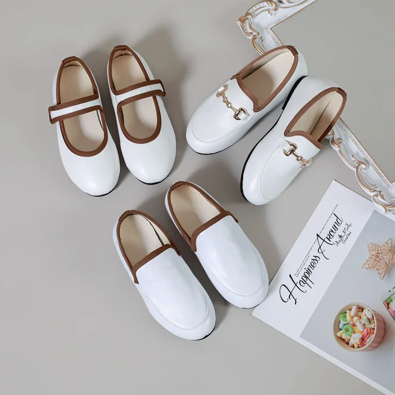 Kids Soft Loafers Ballet Flats, Boys Girls Chain Casual Shoes, White Summer Style