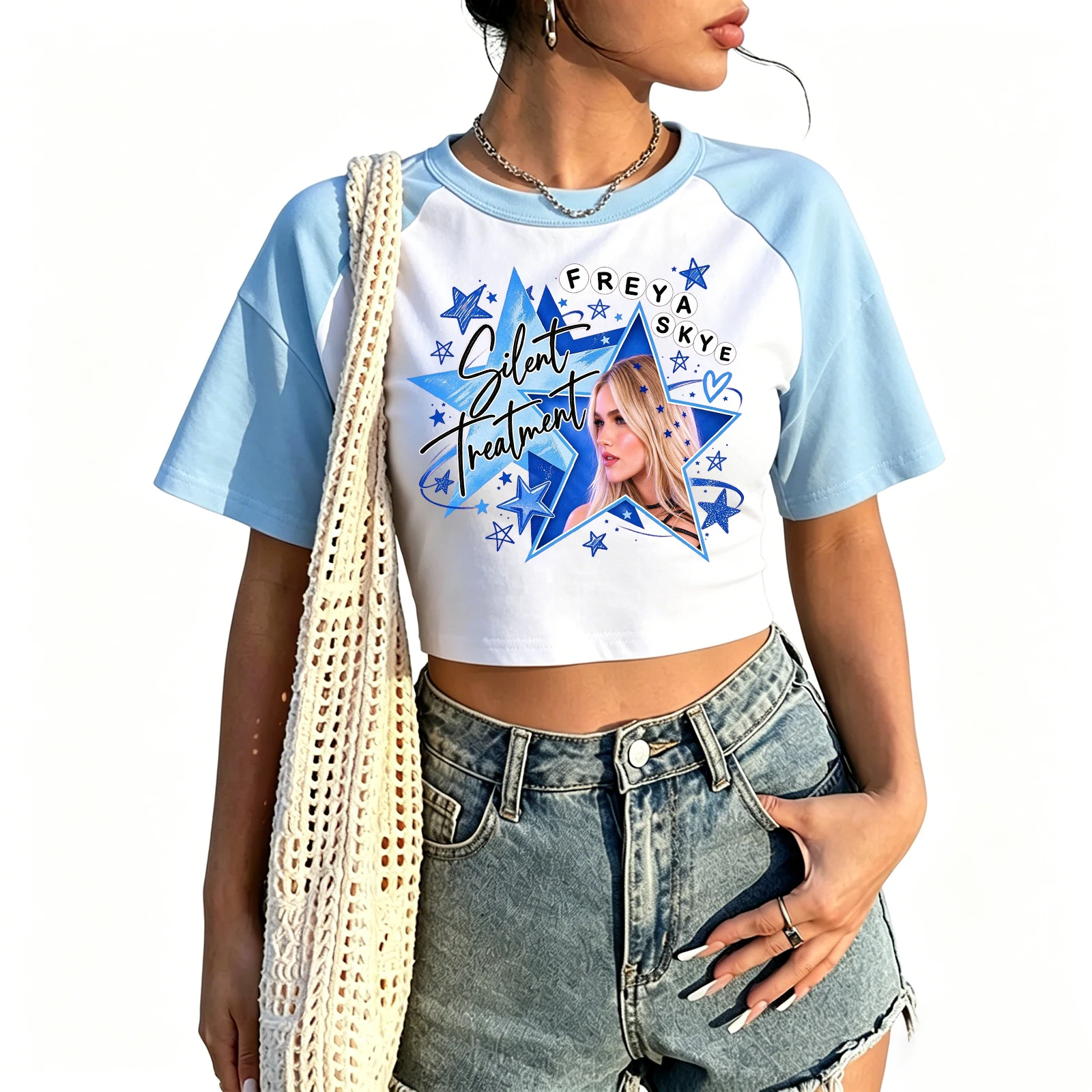 Freya Skye Silent Treatmen 2026 Crop Raglan Tee Concert Hip Hop Streetwear Crop Tee