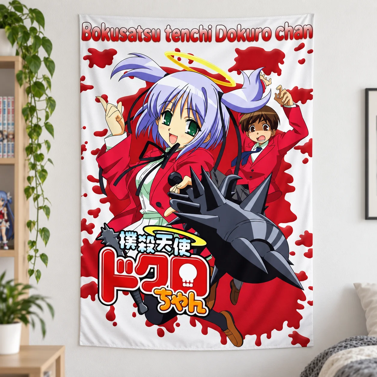 B-Bludgeoning Angel Dokuro Tapestry Wall Hanging Anime Blue Hair Girls Halo Spiked Club Bedroom Dorm Home Decor Fans Gift