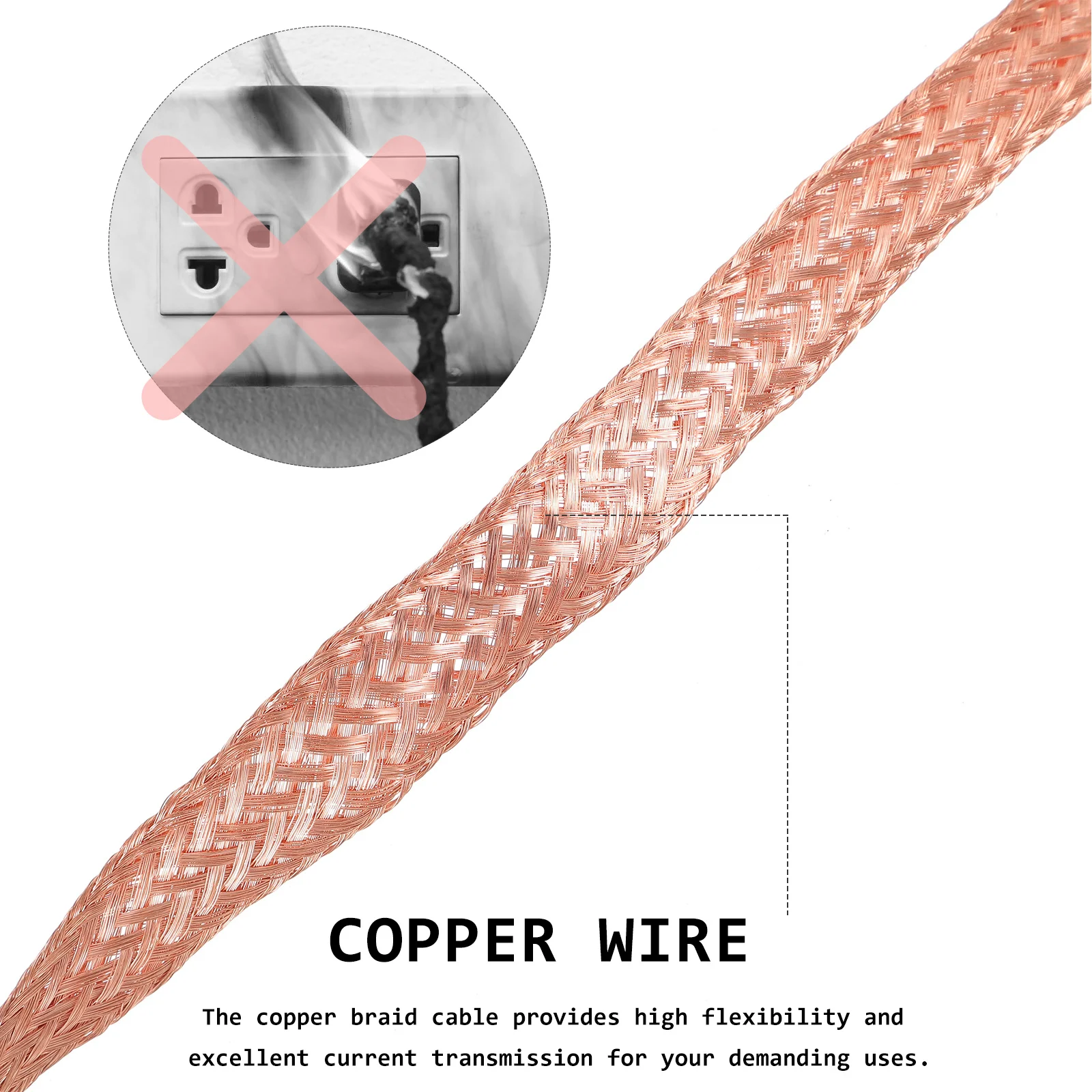 

Copper Braided Cable 6Mm Wide Flexible Ground Strap For High Voltage Connection Electromagnetic Shielding Bare Copper Wire