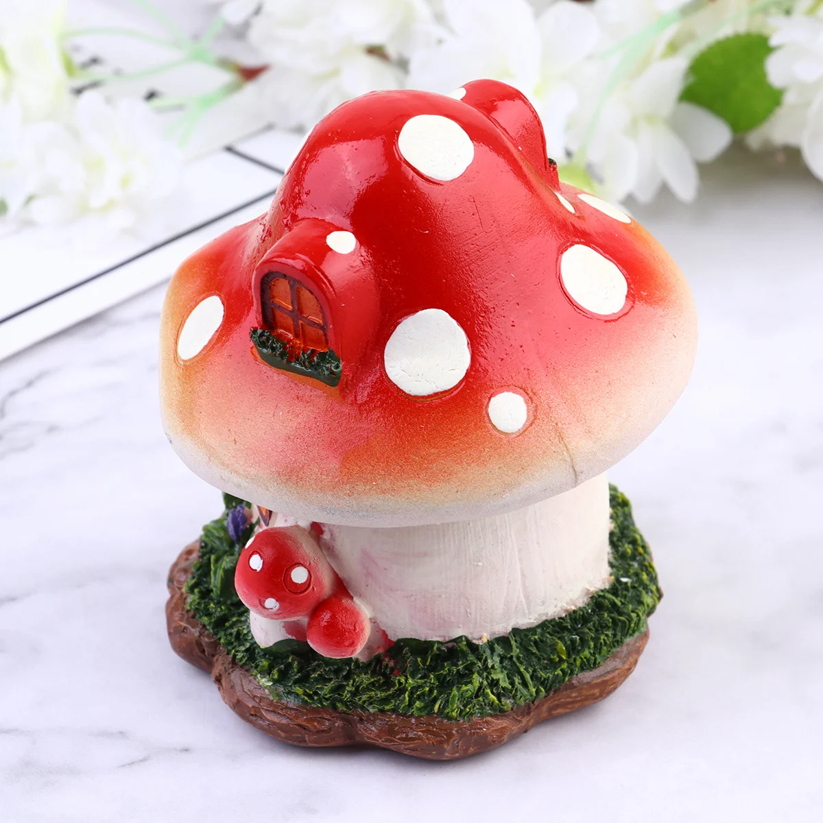

Mushroom House Miniature Micro Landscape Bonsai Resin Creative DIY Decor Red Tulip Fairy Garden Resin Miniature Decor