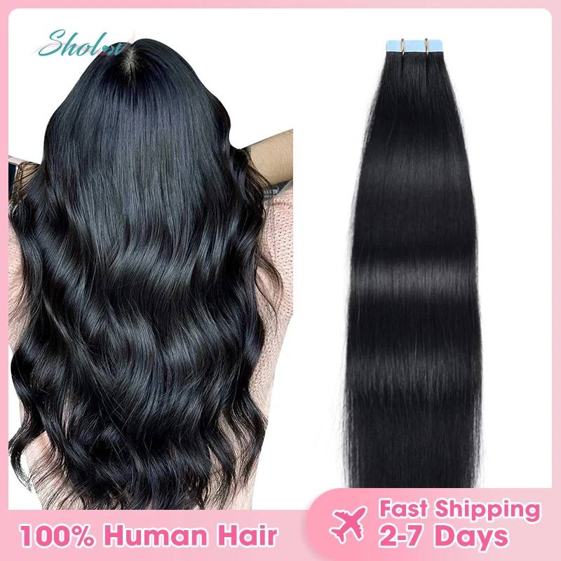 20pcs/Pack Tape In Hair Extensions Human Hair 18-22inch Natural Color Remy Straight Invisible Tape Adhensive Hair Extensions 50g