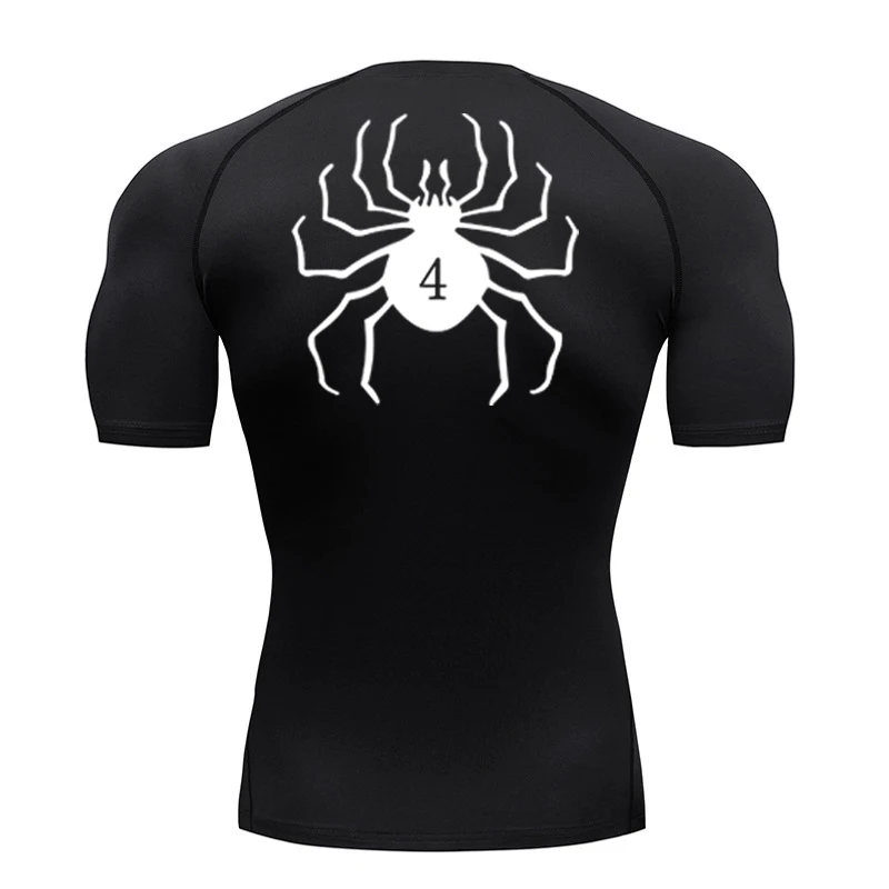 Spider Print Compression Shirts for Men Gym Workout Fitness Undershirts Short Sleeve Quick Dry Athletic T-Shirt Tops Sportswear