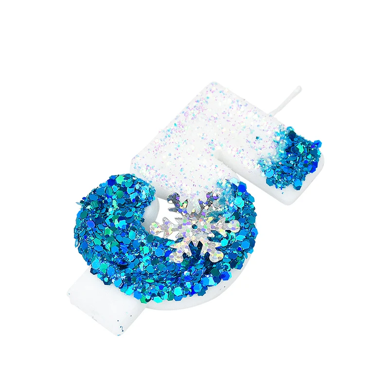 1pc Frozen Birthday Digital Candle Glitter Christmas Snowflake Number Cake Topper Princess Birthday Party Cake Decor Baby Shower