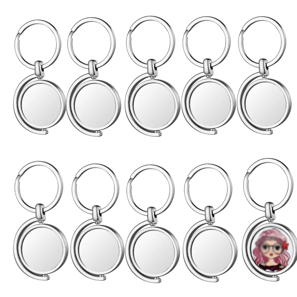 20pcs Metal Sublimation Keychain 360°Rotating Double-Sided Blanks DIY Key Chain For Heat Transfer Print Logo Image