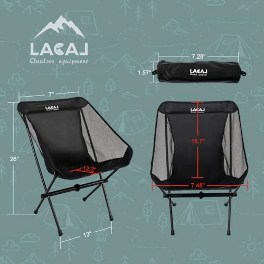 Ultra-Light Folding Camping Chair for Outdoor Use, All-Aluminum Frame, Black, Super Breathable Fabric Compact Storage