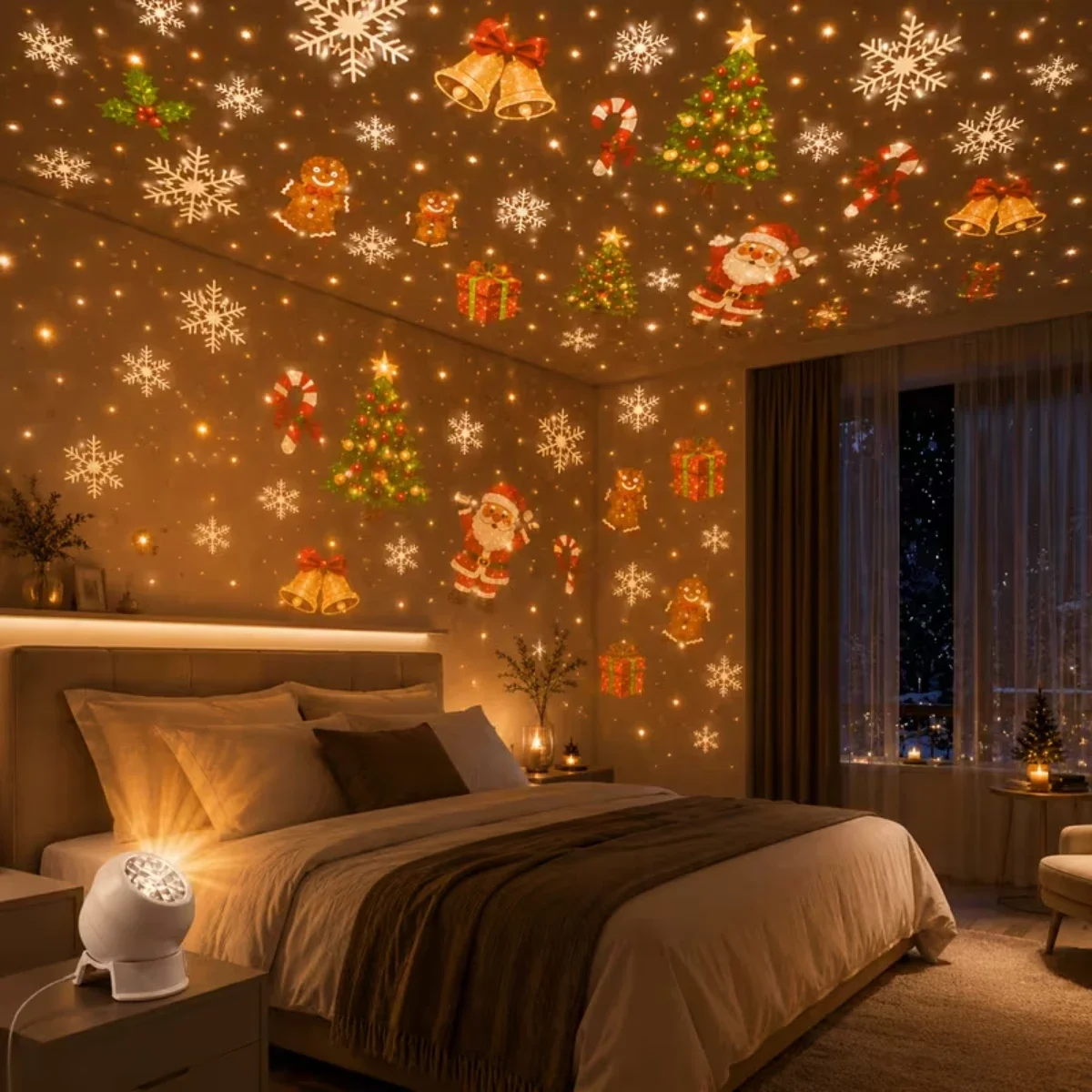 Christmas Projector Light 8‑in‑1 LED Xmas Holiday Decoration Lamp Santa Claus Tree Snowflake Pattern Projector for Home Party