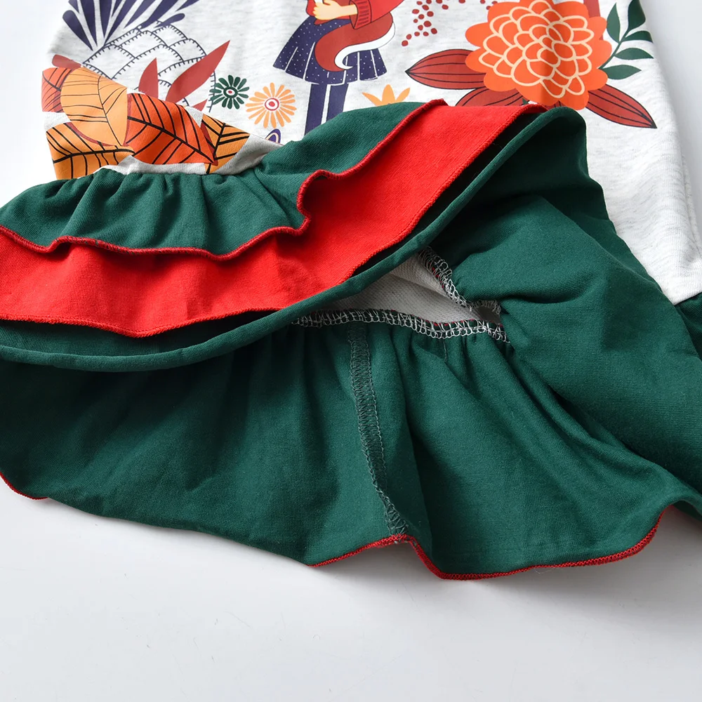 DXTON Children Cotton Dress Flower Plant Print Girls Dresses Winter Casual Girls Clothes Ruffles Vacation Toddler Kids Costumes