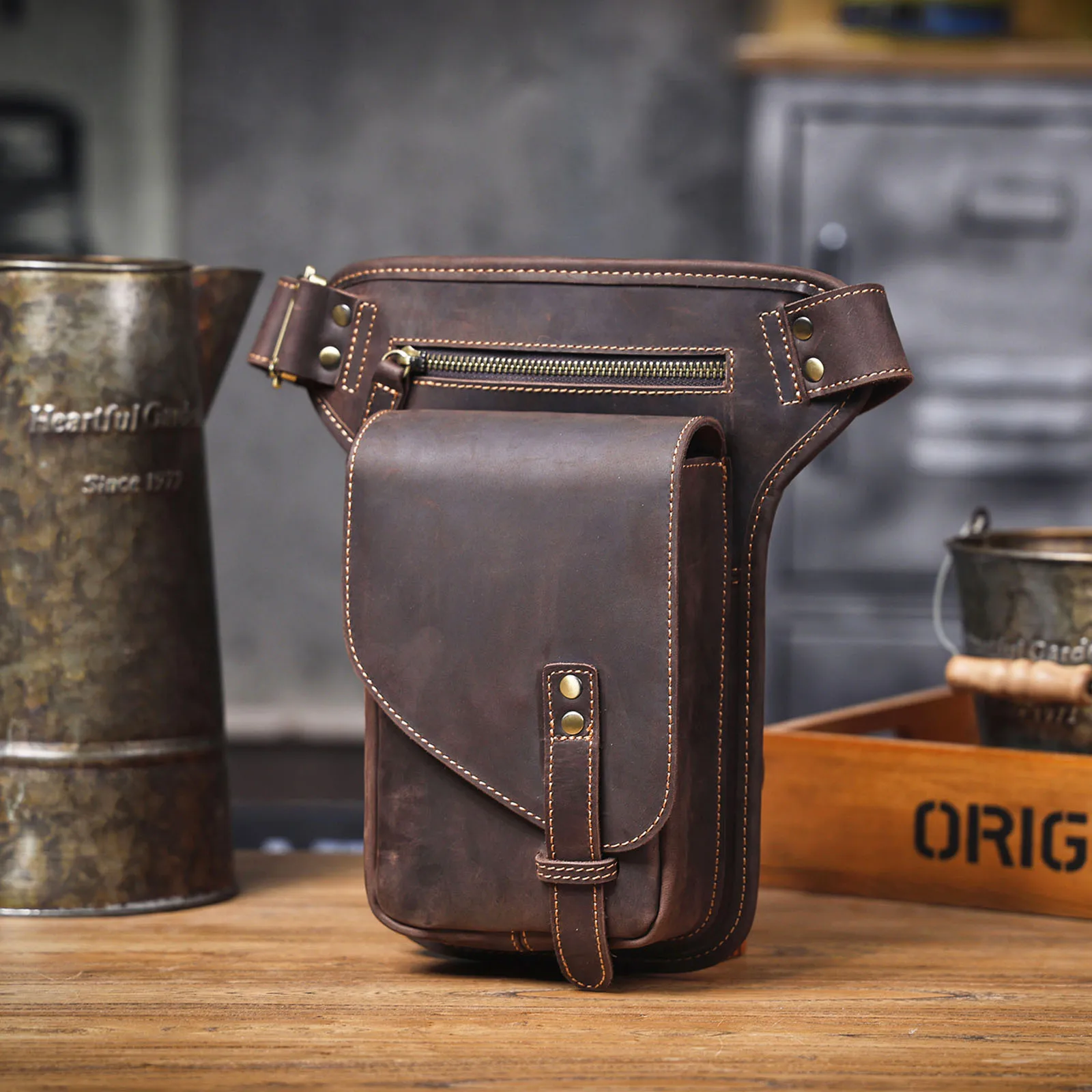 Vintage Herren Echtes Leder Taille Tasche Casual Schulter Taschen Top Schicht Rindsleder Outdoor Handy Holster Crazy Horse Leder – Detail 19