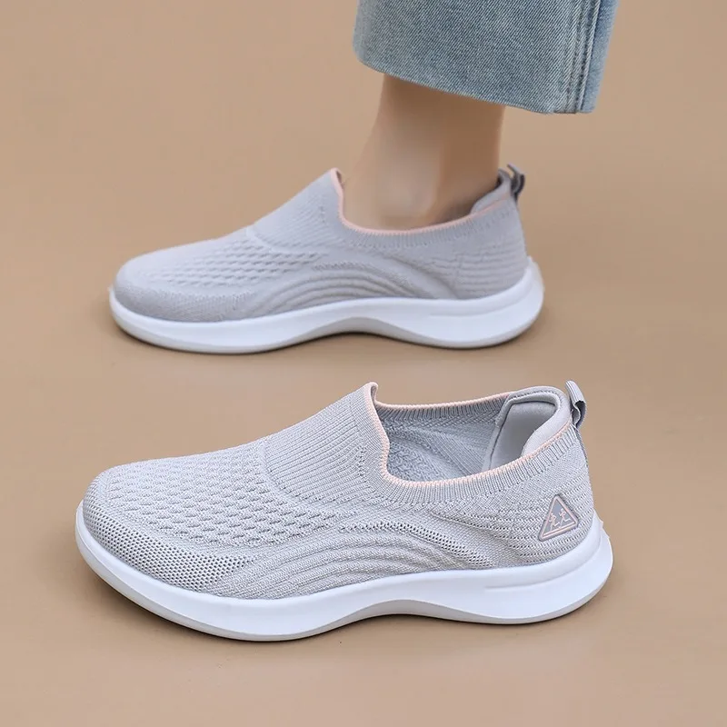 Breathable Mesh Women's Knit Sneakers Lightweight Non Slip Comfortable Casual Sports Shoes Summer Solid Low-Top Walking Footwear