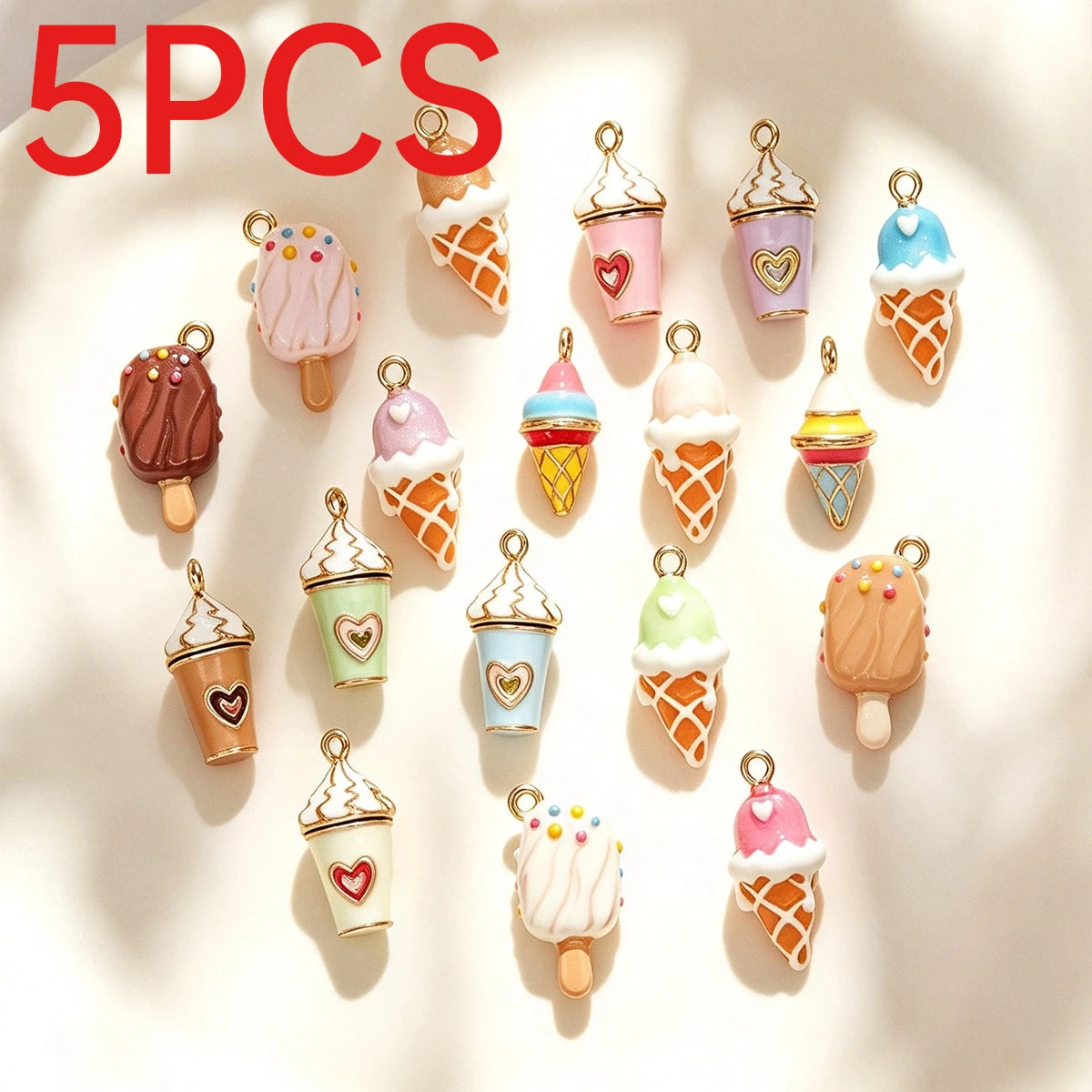 5Pcs Ice Cream Coffee Cup Enamel Charms Pendants DIY Accessories For Keychain Bracelet Necklace Making