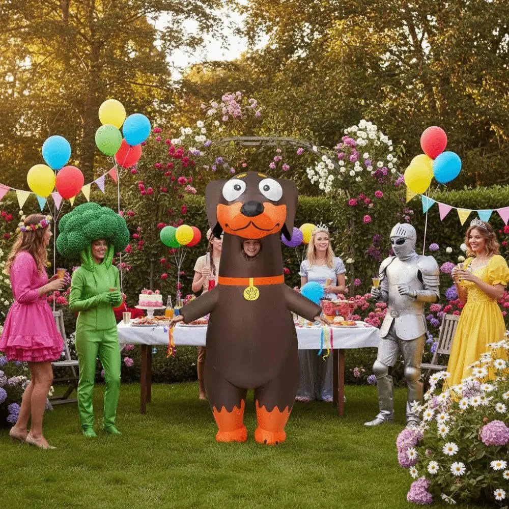 الكرتون نفخ السجق الكلب زي كامل الجسم بذلة مقاوم للماء لطيف السجق الكلب نفخ دعوى خفيفة الوزن انفصال مروحة #3