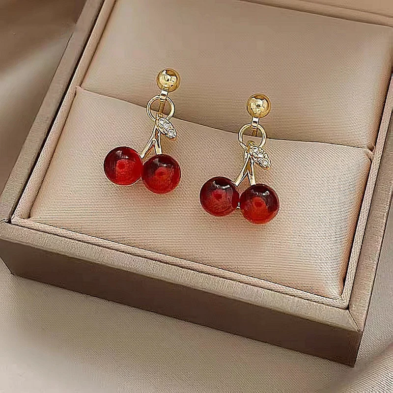 1pair Cute Red Cherry Stud Earrings,  Daily Accessories, Graduation/Birthday Jewelry GiftAnniversary Party Gifts, Jewelry,