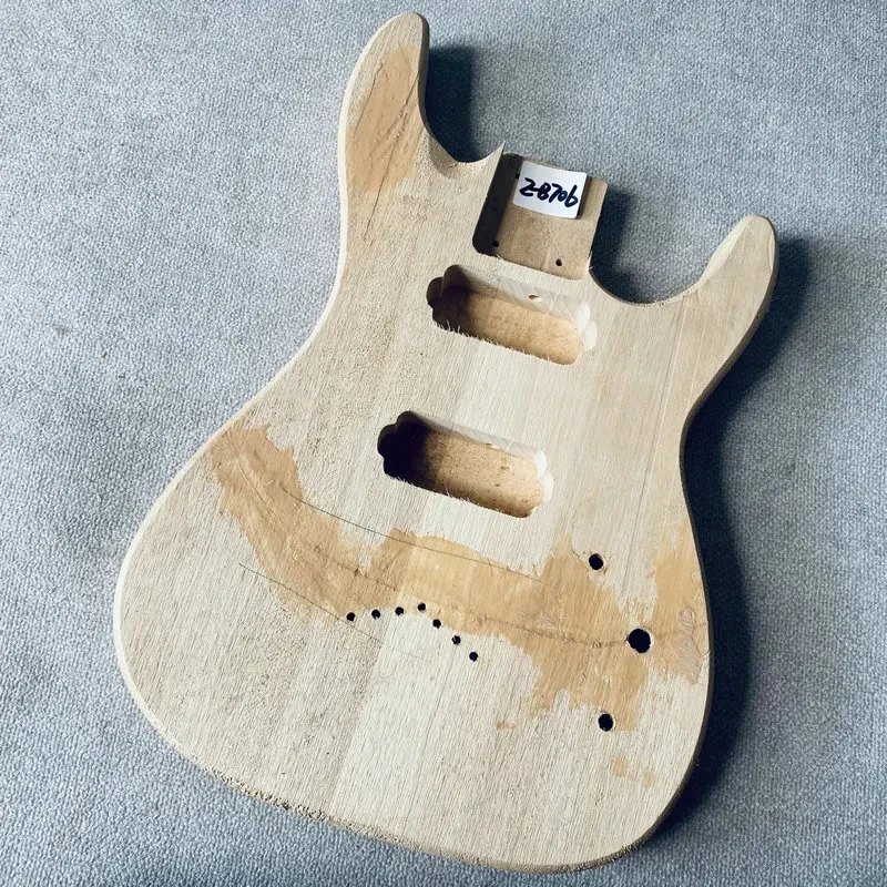 EB706 7 String Electric Guitar Unfinished Version Solid Wood with Damages Cracks No Paints See Through 2 Humbucker Pickups DIY
