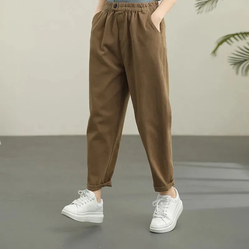 Women Elastic Waist Harem Pants Loose Fit Cropped Tapered Trousers Casual Pants For Autumn