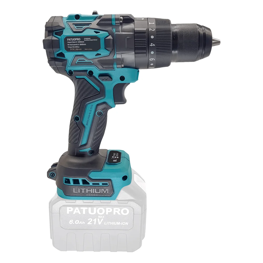 PATUOPRO 220N.m Brushless Electric Hammer Drill Cordless 13MM Hammer Drill 3 Functions Impact Drill Tools For Makita 18v Battery