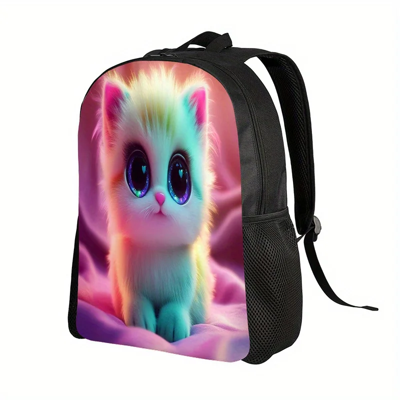 

Pink gradual change to blue cute cat backpack - lightweight polyester bag, travel backpack with adjustable straps