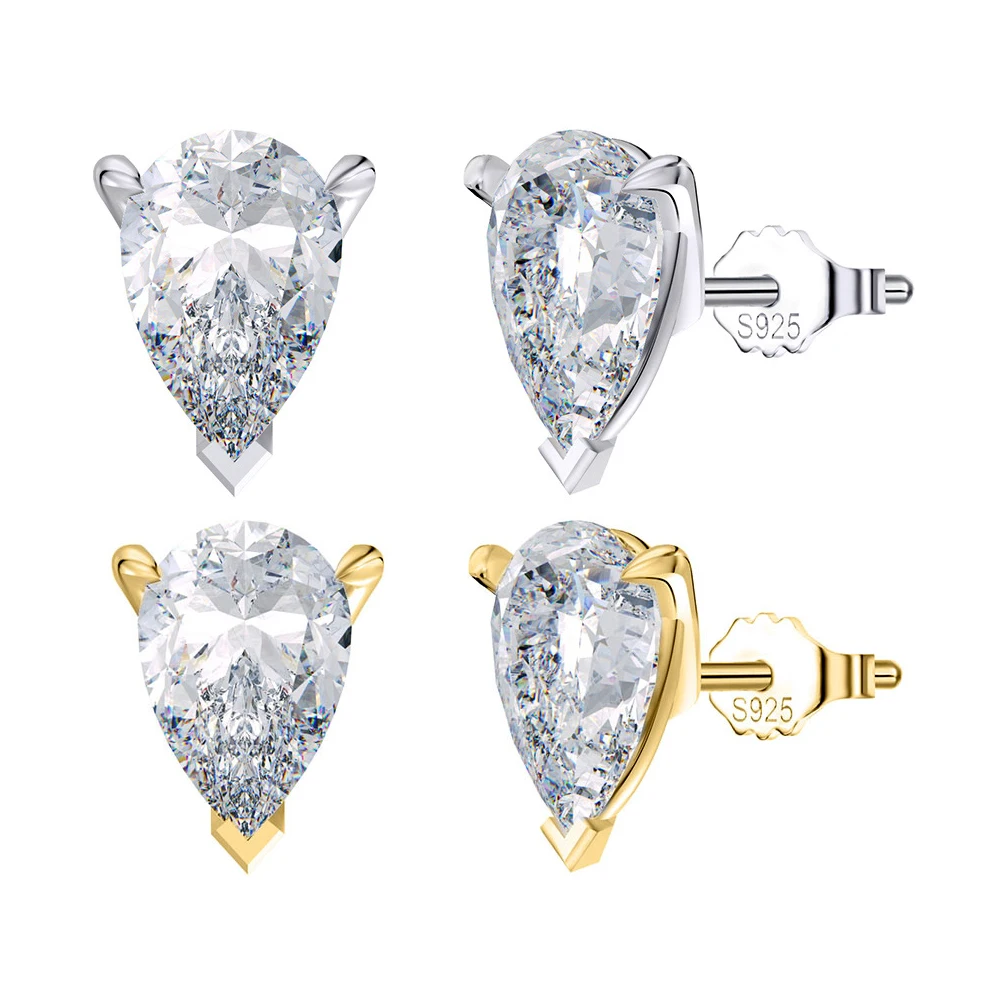 Women Stud Earrings 0.5-2ct Pear Moissanite with Certificate Passed Diamond Test S925 Silve Sparkling Jewelry Gift