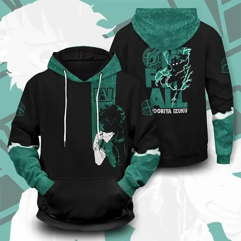 

Anime Midoriya Izuku Cosplay Costume Hoodie 3D Printed Deku One For All My Hero Academia Costume Sportswear Polyester Thin