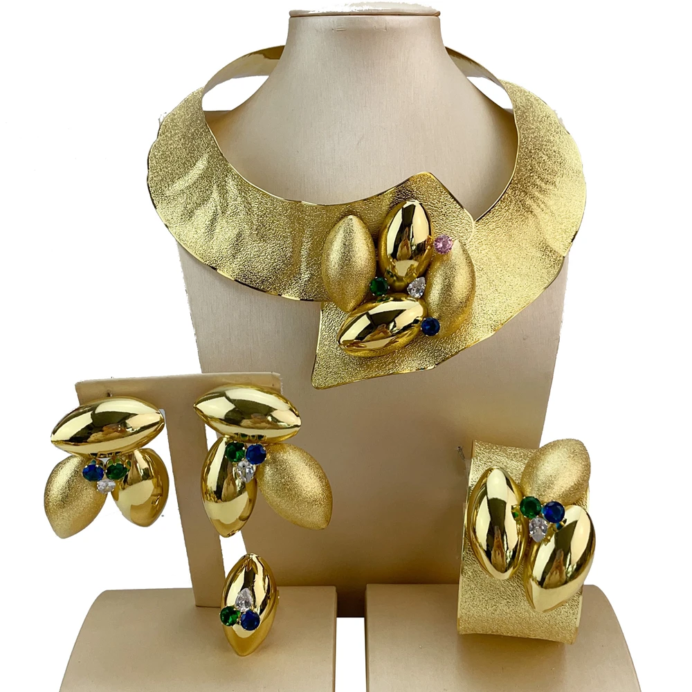 

EMMA Brazilian Luxury Jewelry Sets For Women Dubai Gold Plated African Handmade Wedding Bridal Collection Bold Necklace FHK20783