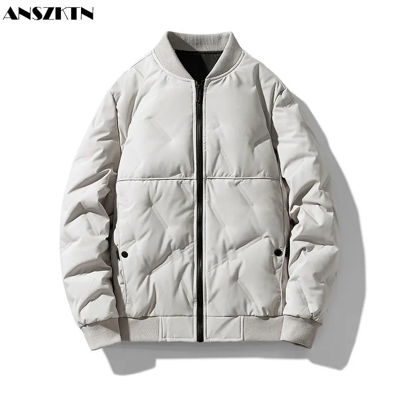 

ANSZKTN Winter new baseball collar cardigan baseball jacket jacket gray duck down jacket