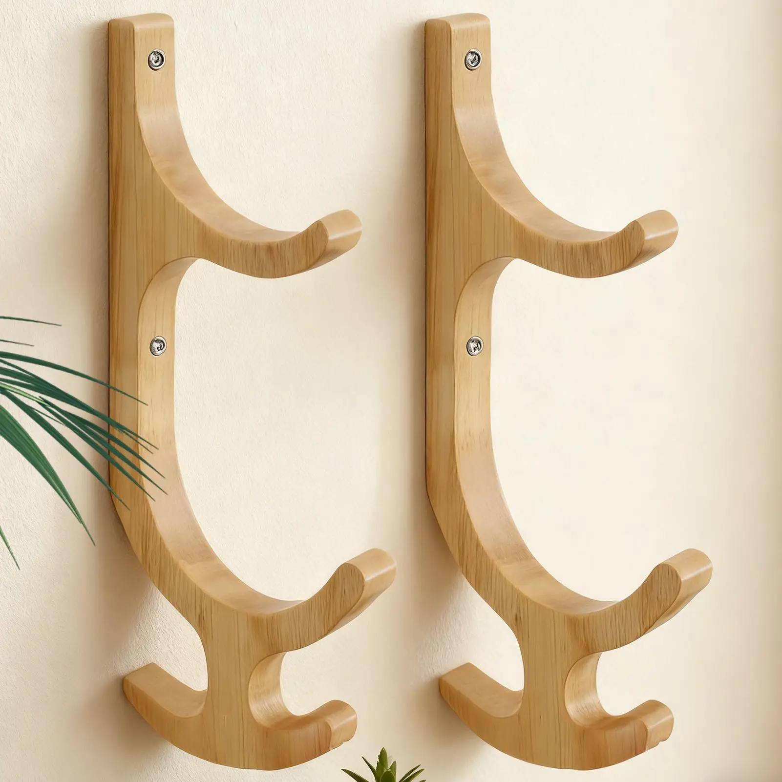 Yoga Mat Holder Wall Mount Wooden Multifunctional with 4-Hook Wall-Mounted Yoga Mat Rack for Fitness Hoop Resistance Band Jump