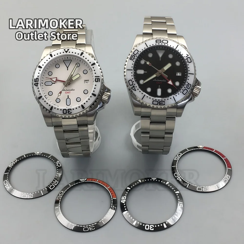 

LARIMOKER 40,5 мм GMT NH34 мужские автоматические механические часы для дайвинга черный, белый цвет циферблата дата зеленый светящийся купол сапфировое стекло Wtach