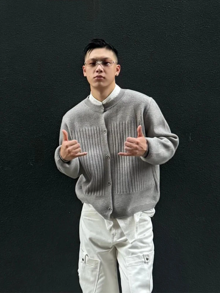 

Вязаный свитер в американском стиле ретро, мужской осенний ленивый свитер, высококачественный дизайн на пуговицах, длинная круглая верхняя одежда Ne