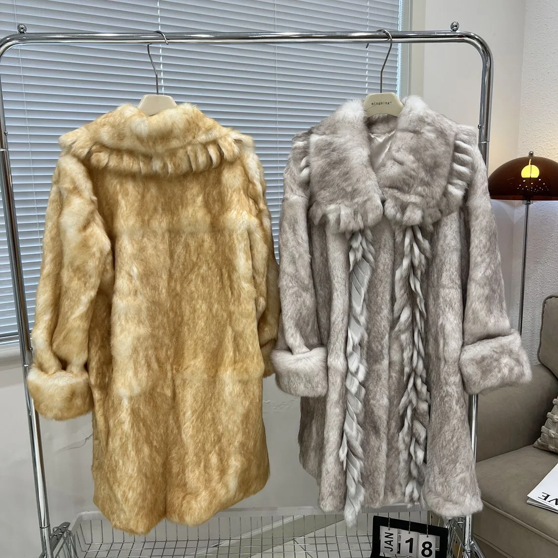 Rétro Sle réel manteau de fourrure de lapin Long Sve vêtements de sortie d'hiver en vrac Faionable Ele revers manteau Sli trajet Sle