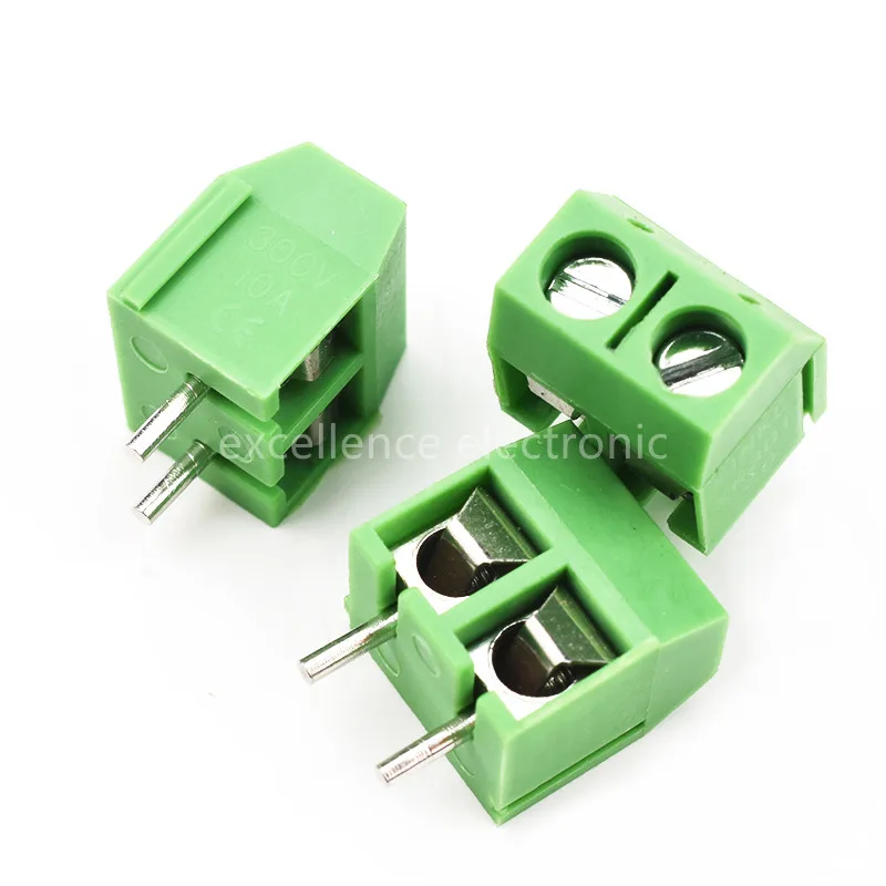 10-100Pcs/Lot KF301-5.0-2P KF301-3P Pitch 5.0mm Copper Needle Straight Pin 2P 3P Screw PCB Terminal Block Connector Blue Green