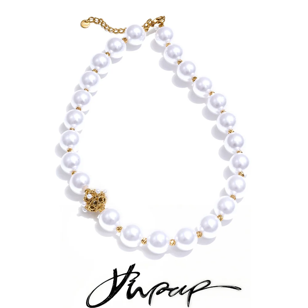 

Yhpup Popular Simulated Pearls Round Beads Chain Necklace Arrivals Stainless Steel Fashion Handmade Jewelry Accessories