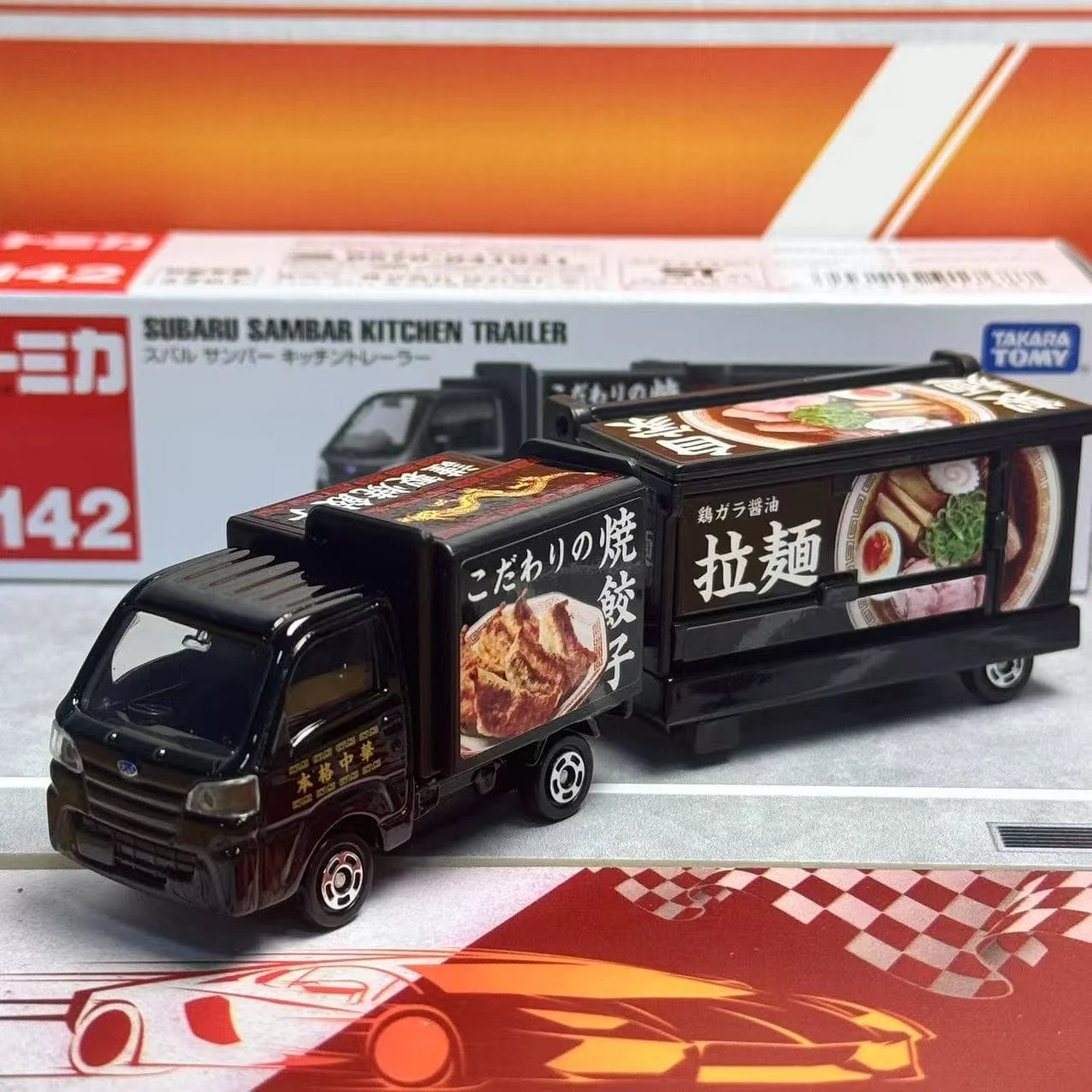 Takara Tomy Tomica Long Type No.142 Subaru Sambar Kitchen Trailer Alloy Car Diecast Model Replica Series Children Gifts Boy Toys