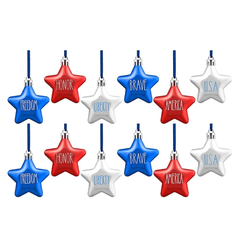 6/12x Lovely Fourth of July Decorations Set Star Pendant Signs Independence Day Ornaments Indoor and Outdoor Use