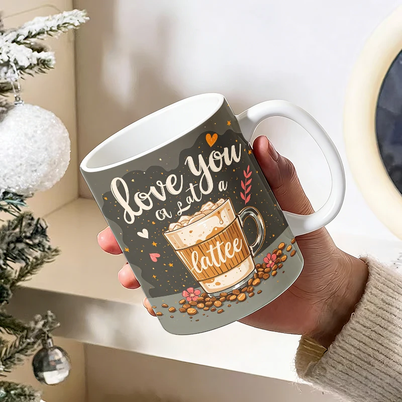 

Romantic Latte 'Love You a Latte' Ceramic Mug with Handle, Creative Coffee Cup,Insulated Milk Cup, Office Tea Cup,Fade-Resistant