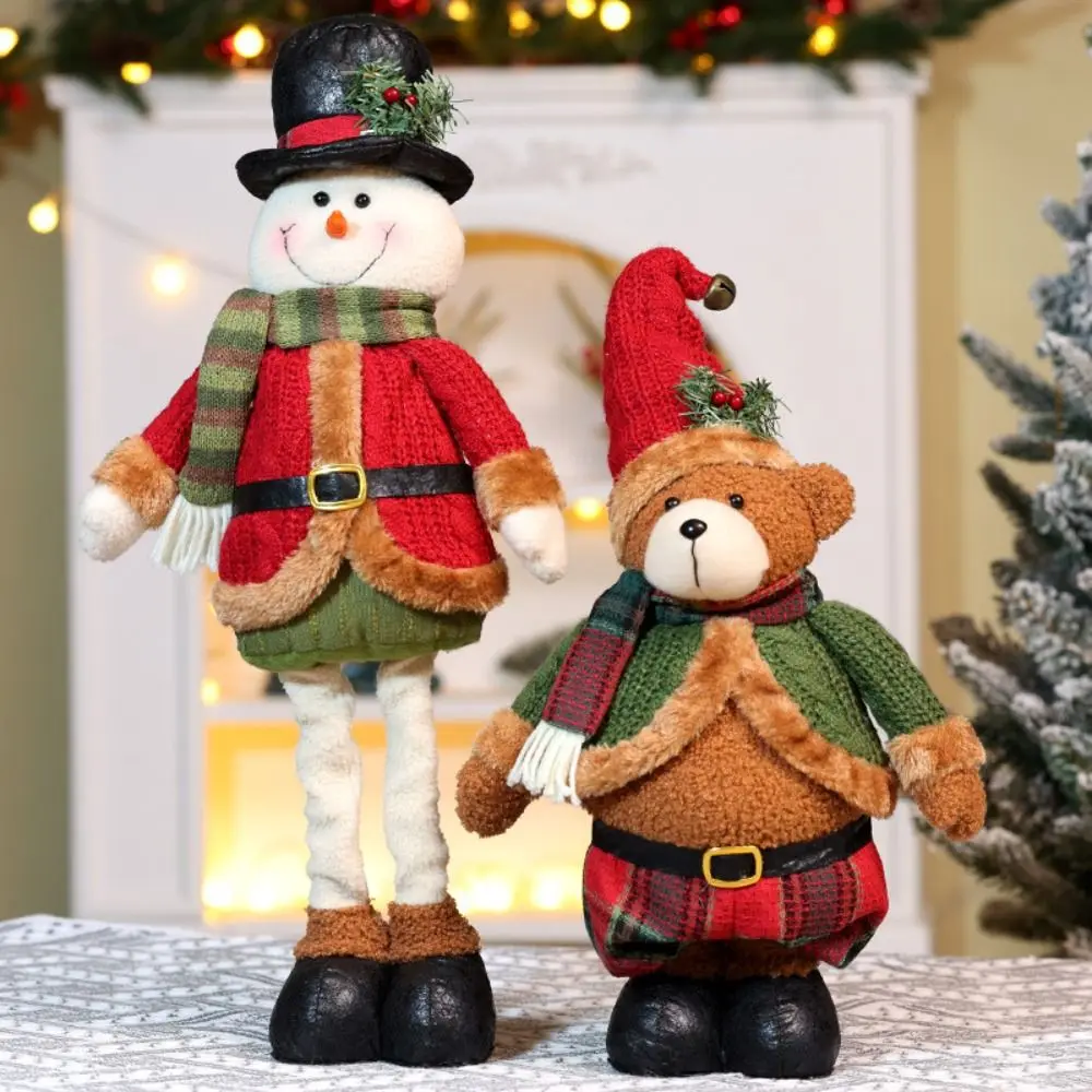 Snowman Stretchable Leg Christmas Doll Bear Mini Long Legged Elk Doll Durable Cartoon Knitted Christmas Doll Halloween