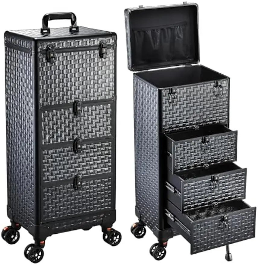 Rolling Salon Cart 3 Drawers Nail Trolley Wheels Station Makeup Train Case Cosmetology Organizer Nail Tech Spa Face Painting Hai
