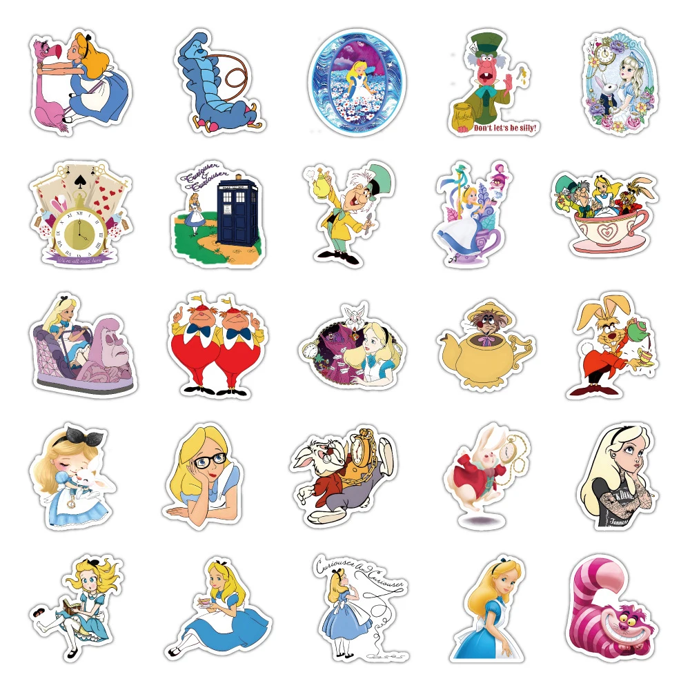 10/30/50pcs Disney Alice In Wonderland Stickers Kawaii Girls Graffiti Sticker Scrapbooking Wall Suitcase Car Decals Decoration